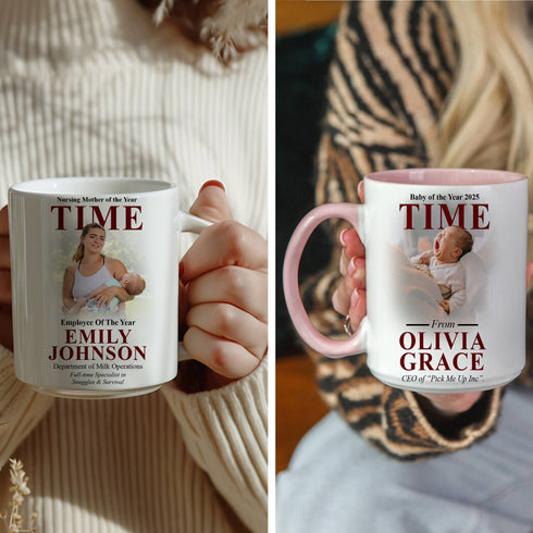 Custom Baby & Mom TIME Magazine Mug – Funny Personalized Photo Gift with Name, Quote & Role